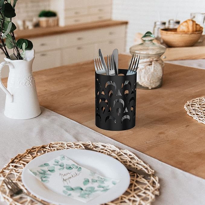 Mango Steam Metal Pen Holder, Makeup Brush Cup Organizer for Office, Bathroom, Vanity (Black, Peacock)