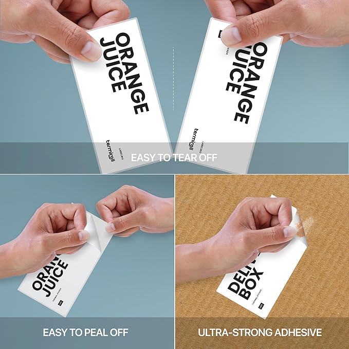 4x3 Thermal Label for Barcodes & Address - Perforated - 500 Labels/Roll - Compatible with Most Direct Thermal Printers Rollo, Zebra - Strong Adhesive, BPA-Free, Commercial Grade (4"x3", 500, Count)