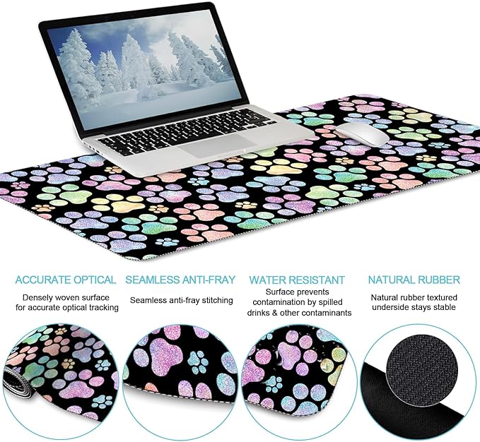 Dog Paw Mouse Pad Set XXL Large Desk Mat Pad, Cute Ergonomic Mouse Pad with Wrist Support Wrist Rest for Computer Keyboard, Cup Coaster Cute Cat Paw Office Supplies Desk Decor Accessories