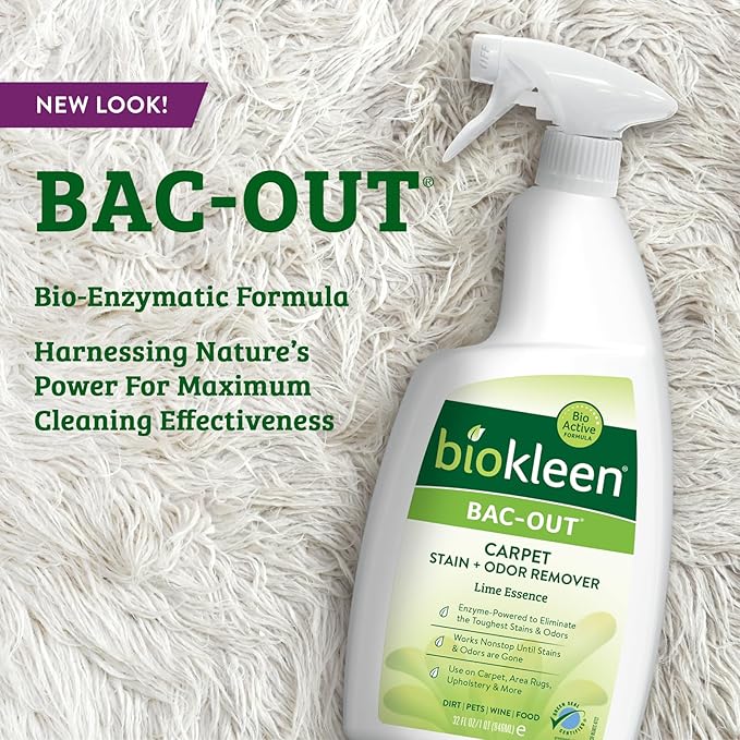 Biokleen Bac-Out Enzyme Stain Remover - 32 Ounce - Natural Foam Spray, Destroys Stains & Odors Safely, for Pet Stains, Laundry, Diapers, Wine, Carpets, Eco-Friendly, Non-Toxic, Plant-Based