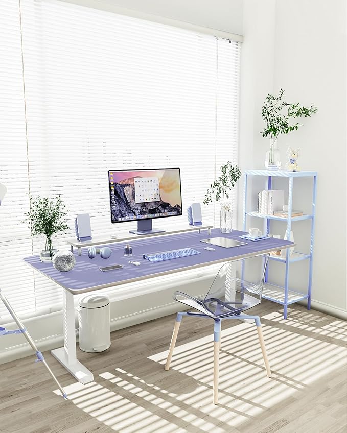 YSAGi Non-Slip Leather Desk Pad XL Size, Waterproof Laptop Computer Desk Keyboard Mat, Table Protector Blotter Mat, Large Mouse Pad for Office/Work/Home/Decor(Lavender, 47.2" x 23.6")-No Band