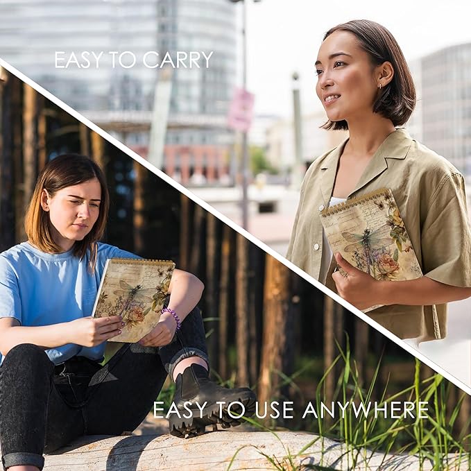 Dragonfly Top Spiral Notebook, Dragonfly Gifts for Women, Dragon Fly Journal Notebook, Vintage Dragonfly Notebooks for School Work, Dragonfly Floral Office Supplies Gifts for Women Men,5.5x8.3 In