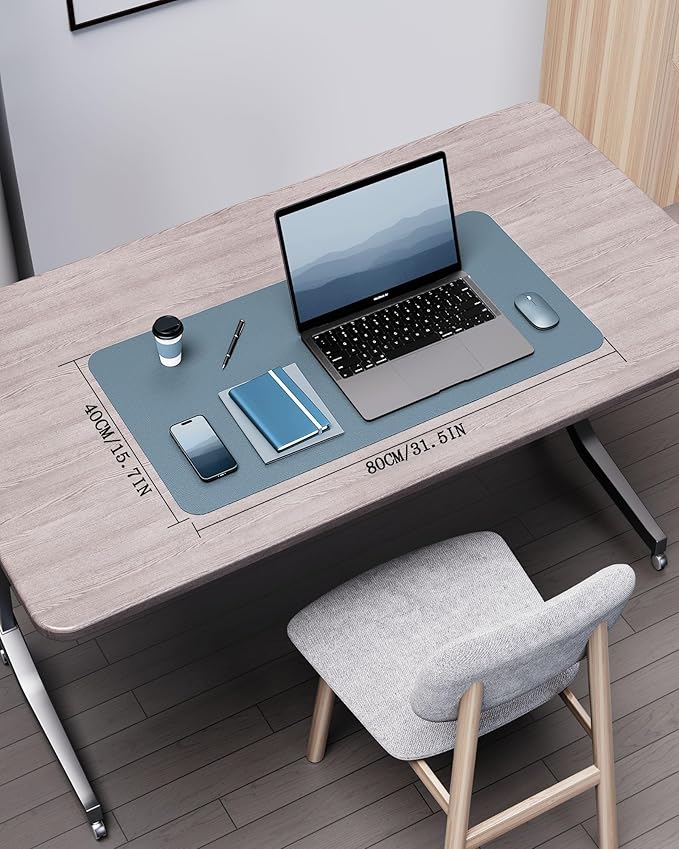 YSAGi Double-Sided Desk Pad, 31.5"x15.7"Leather Desk Mat, Eco Cork Desk Pad Protector,Large Mouse Pad,Waterproof Desk Blotter for Office/Home(Blue Grey)