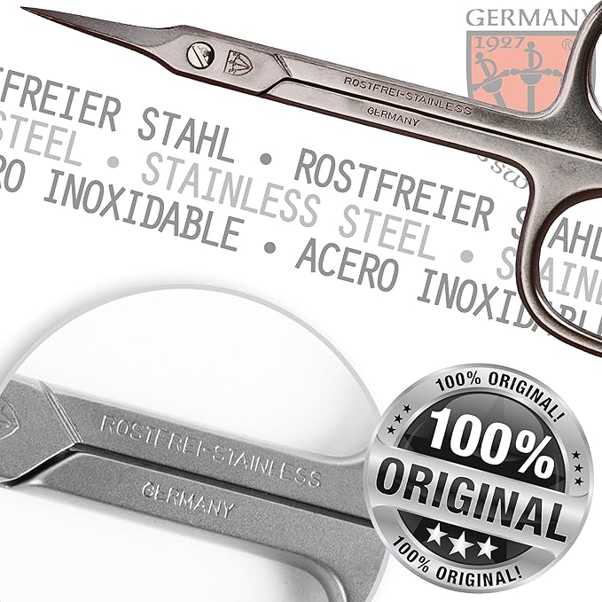 3 Swords Germany - brand quality STAINLESS STEEL INOX CURVED CUTICLE TOWERPOINT SCISSORS (1 PIECE) with case for manicure pedicure - nail care by 3 Swords - Made in Germany