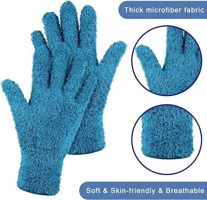 Patelai 3 Pairs Microfiber Plant Dusting Gloves Leaf Cleaning Gloves for Indoor Plants, Blinds, Furniture, House(Large,Purple, Blue, Rose Red)