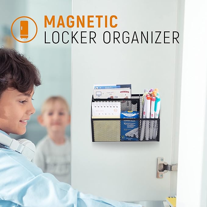 DALTACK Magnetic Pencil Holder Magnetic Shelf for the Whiteboard 3-Grid Mesh Magnetic Pen Holder for Refrigerator Magnetic Organizer Locker Accessories Organizer for Home, School and Office, Black