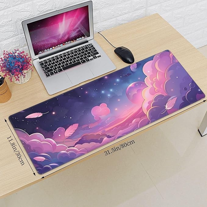Pastel Pink Space Gaming Mouse Mat Extended Large XL Mouse Pad Desk Mat Non-Slip Rubber Mice Pads Stitched Edges for Office and Home,31.5 X 11.8 X 0.12 Inches