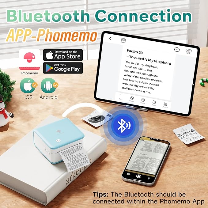 Phomemo Mini Printer Sticker Maker - Mini Sticker Printer P2S, Print Pod Pocket Machine Bluetooth Thermal Label Maker for Study Notes, Photos, List, Journal, Memo, Gift, Receipt, 3 Rolls, Cyan