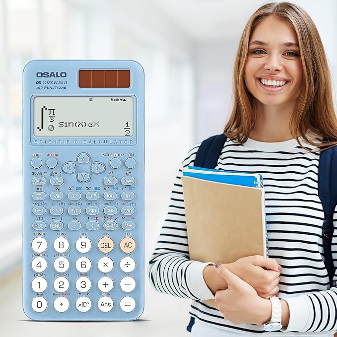 OSALO Scientific Calculator 417 Function 2 Line 10+2 Digits Written Display Solar and Battery Calculators for Students Secondary School College Blue (OS 991ES Plus 2nd Edition)