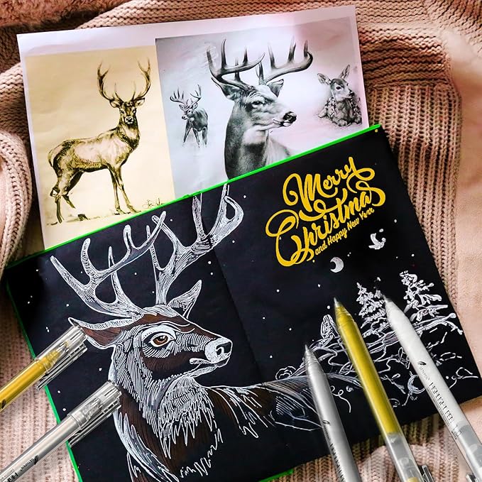 3 Colors Gel Pen Set – White, Gold & Silver 1.0mm Fine Point Gel Ink Pens for Artists, Black Paper Drawing, Bullet Journaling & Holiday Crafts – Opaque Archival Ink, 3-Pack