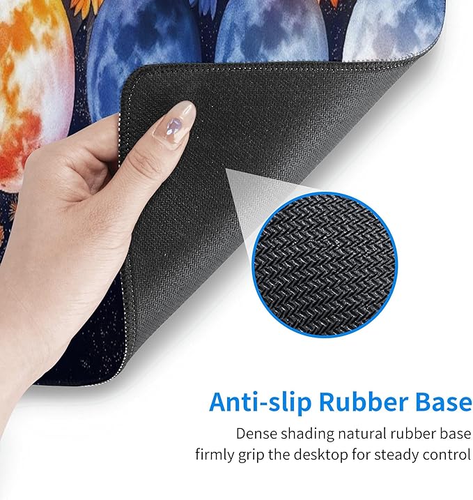 Colorful Moon Phases Large Mouse Pad, Watercolor Flowers Gaming Desk Mat, XL Keyboard Desk Pad Mat for Desktop, 31.5"x11.8" Non-Slip Base Big Mousepad with Stitched Edges