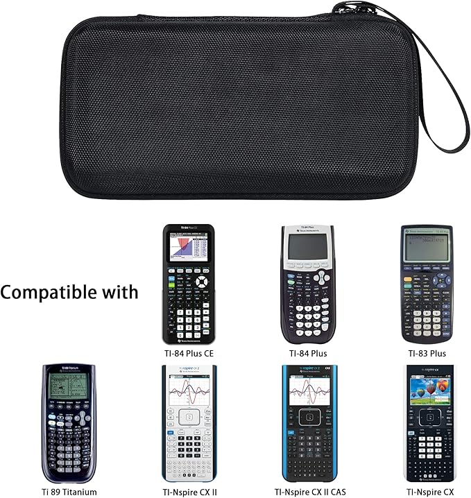 co2CREA Carrying Case for Texas Instruments TI-84 Plus CE Python Enhanced/TI-84/TI-Nspire CX II CAS/TI-Nspire CX II/TI-83 Plus/TI-89 Titanium/TI-85/TI-86 Color Graphing Calculator, All Black Case