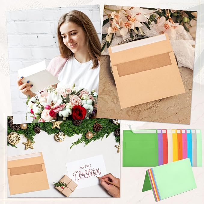 PATIKIL 50Pack Light Green 5x7 Blank Cards and Envelopes, Self Seal A7 Envelopes with Folded Cardstock Small for Greeting Cards Wedding Greeting Birthday Invitations Letter Mailing