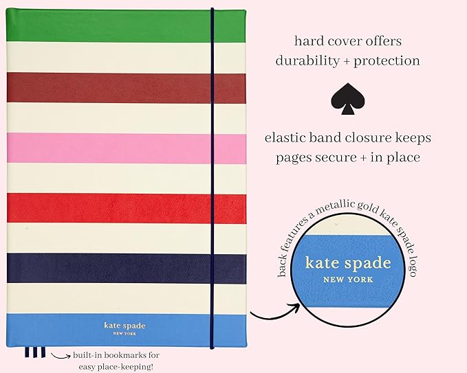 kate spade new york Take Note XL Vegan Leather Notebook, Bound Journal Notebook Includes 168 Lined Pages, Adventure Stripe