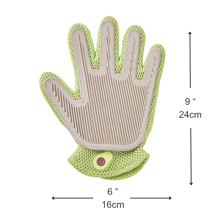 PetPals Single Pet Hair Removal Grooming Glove, Suitable for Long- and Short-Haired Dogs and Cats. Double-Sided with Pet Hair Removal and Cleaning for Furnitures. Green