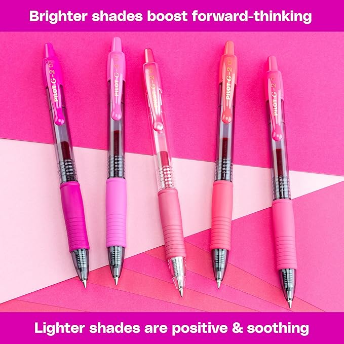 Pilot G2 Premium Gel Roller Pens, Fine Point Gel Pens, Boost Pink Pack, The Colors of Optimism, 8-Pack Pouch, 0.7 mm, Assorted - Ideal for School, Journaling, & Office Writing