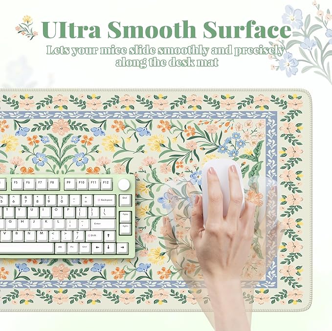 HAOCOO Desk Mat for Keyboard and Mouse, Large Keyboard Mats for Desk, Cute Desk Mat with Non-Slip Rubber Base, Computer Mat with Stitched Edges, Office Aesthetic (Green)