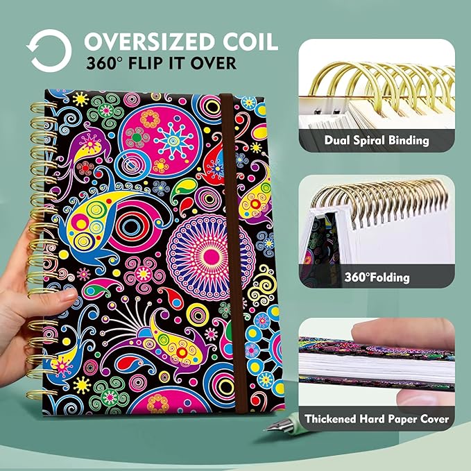 Spiral Journal Notebook,Strong TwinWire Binding with Premium Paper for Girl Women,Cool Funny 120 Pages,100gsm A5 College Ruled NotebookJournal,Perfect for Gifts Nurse Teacher Women(Colorful Flower)