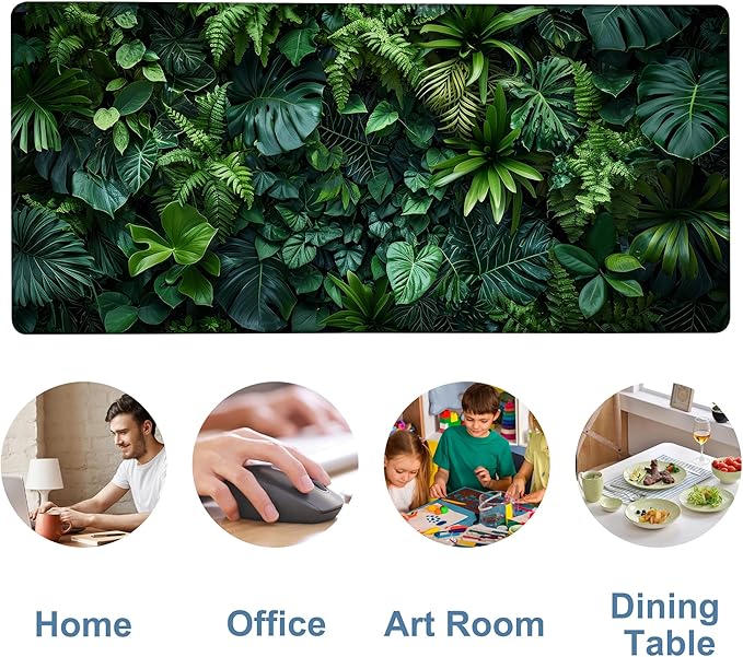 Large Mouse Pad Monstera Leaf Gaming Desk Pad Computer Keyboard Non-Slip Waterproof Mouse Mat with Rubber Base and Stitched Edges Entertainment Office Writing Desk Mat 35.4 x 15.7 Inches