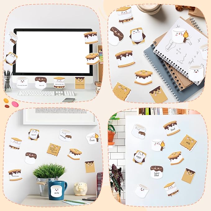 CJiangpo 30Pcs Marshmallow Sticky Notes Pads, 600 Sheets Cute Self Stick Notepad Memo Pads Funny Cartoon Page Marker Classroom Rewards Camping Themed Gift