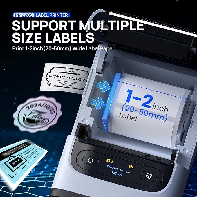 POLONO PM220S Label Maker Machine with Tape, 2 Inch Bluetooth Thermal Label Printer, Portable Sticker Printer for School, Office, Home, Business, Label Maker with 2'' x1.18'' Labels, White