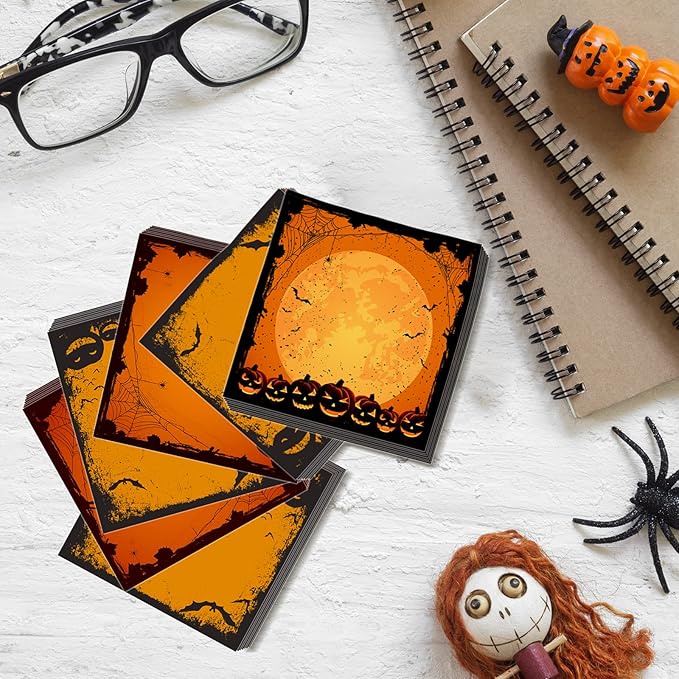 16 Pieces Halloween Sticky Note Halloween Note Pads with Spider Pumpkin Bat 480 Pieces of Self Adhesive Removable Memo Pads, 30 Sheets Each for Halloween School Office Home Students Teacher Presents