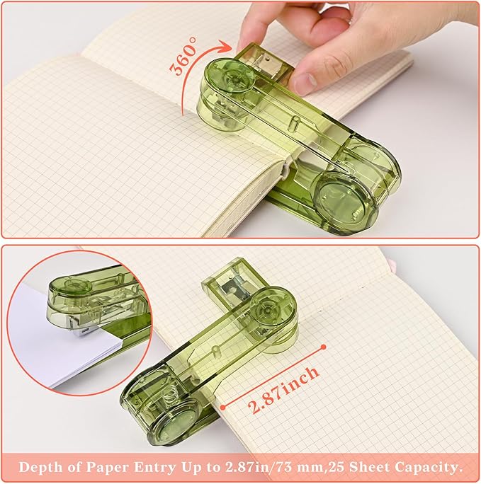 Temiary Swing-Arm Swivel Stapler with 400 Staples, 360 Degree Rotate Desktop Staplers for Booklet or Book Binding, 25 Sheet Capacity for Desk Classroom Office Supplies (Green)
