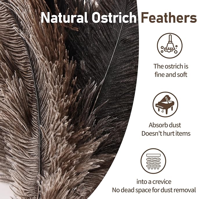 MehelloFeather Ostrich Feather Duster 16.5-47Inch Reusable Fluffy Natural Detachable Ostrich Feather Duster Used for Household Cleaning and High-Altitude Cleaning (1PCS)