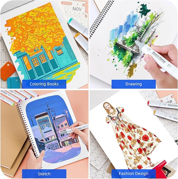 HOMSAILMO-60 Color Alcohol Marker Painting Set, Chisel and Exquisite Double Headed Adult Coloring Pen, Non Bleeding, Creative Drawing, Sketching, Illustration, Card Making, Artist Gift, Ergonomic Grip