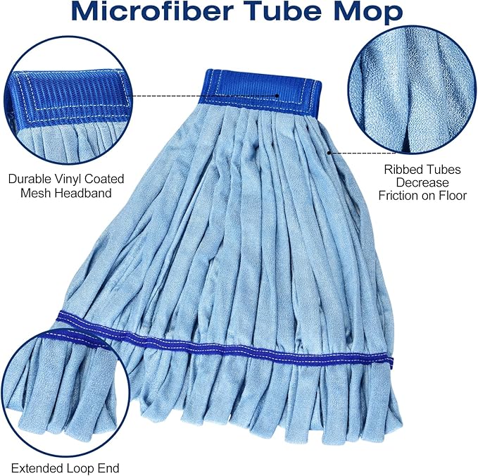 Matthew Cleaning Microfiber Tube Mop(Large,Blue,6Pack) Heavy Duty Mop Head Replacement,Excellent Absorbency,Premium launderability,Reusable,Loop end for Home,Commercial&Industrial Use