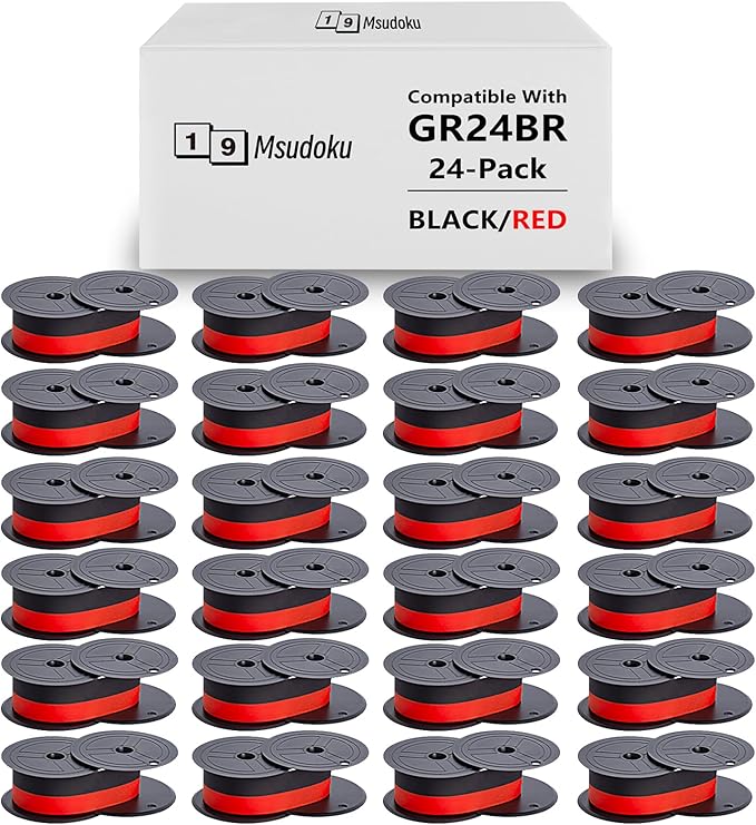24-Pack Compatible with GR24 GR 24 Universal Twin Spool Calculator Ribbon Porelon 11216 GR24br Replacement for Sharp El 1197 P III fr-2650tm Dataproducts R3027 Printer, Black/Red