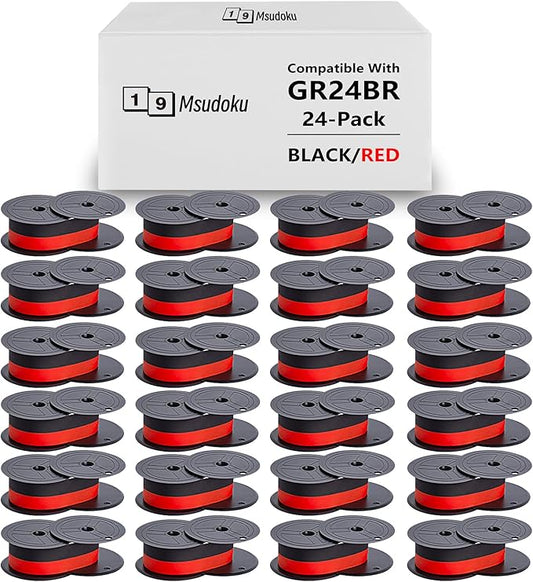 24-Pack Compatible with GR24 GR 24 Universal Twin Spool Calculator Ribbon Porelon 11216 GR24br Replacement for Sharp El 1197 P III fr-2650tm Dataproducts R3027 Printer, Black/Red