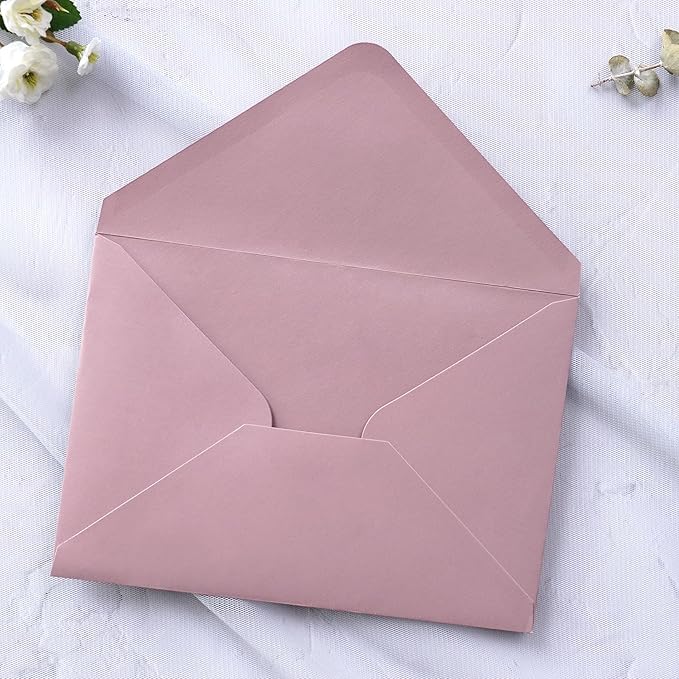 PONATIA 50 PCS/Pack A7 Envelopes, 5.25 x 7.48'' Matte Dusty Rose Envelope, Perfect 5x7 envelopes For Wedding Invitation Cards, Christmas Gift Cards Envelopes, Acrylic Invitations, Photos