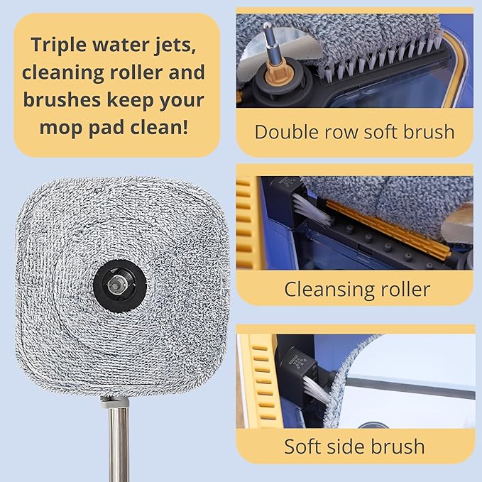 True & Tidy® TrueClean Spin Mop 2.0 w/Detachable Inner Bucket, Self Standing, Separates Clean and Dirty Water, Foldable Square Mop Head, Triple Jet Stream w/Hidden Brush, Replaceable 2pc Pads