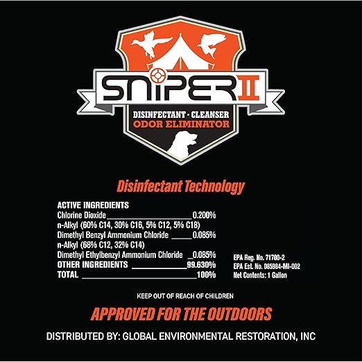 SNiPER II Disinfectant Cleanser and Odor Eliminator, Cleaner for Outdoor Disinfecting Purposes, Use for Hunting, Fishing, and Camping, Made in the USA, 8 Ounce Spray Bottle, 2-Pack