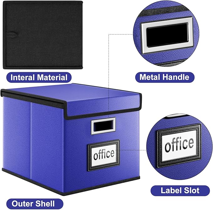 Huolewa Portable Leather File Organizer Boxes with Lids, Collapsible File Folder Organizer Boxes, Decorative Small Filing File Cabinet for Home/Office, Easily Store Documents/Hanging File Folders
