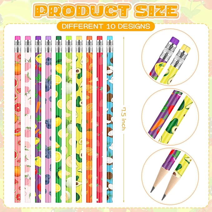 Kosiz 400 Pcs Christmas Pencils Bulk for Kids Colorful Pencils Pre Sharpened Wooden Pencil with Eraser 10 Fruit Style Pen Christmas Child Items Bulk Novelty School Student Reward Xmas Party Favors