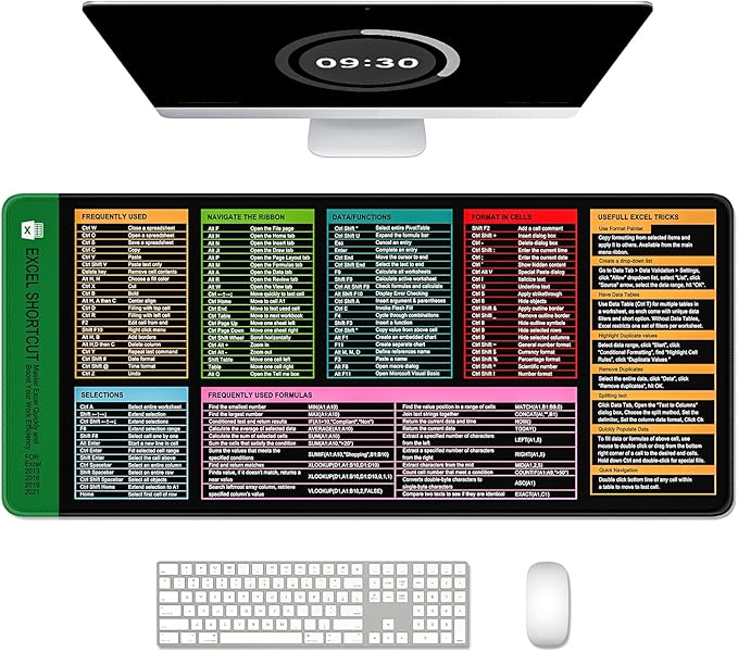 Auhoahsil Large Mouse Pad, XXL Gaming Mousepad, Desk Mat for Desktop, Thick Rubber, Big & Long Size, Stitched Edges, Full Desk Pad for Laptop & Computer, Extended 35.4 x 15.7 in, Excel Shortcut Keys