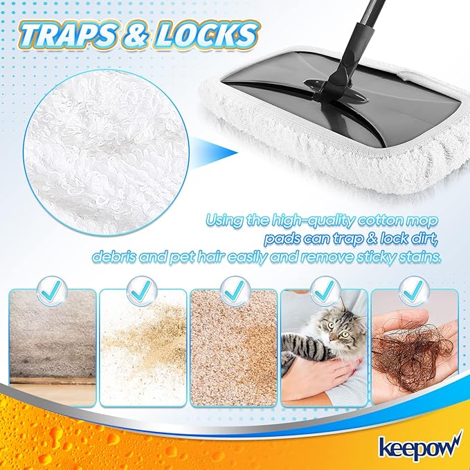 KEEPOW Reusable Mop Pads Compatible with O Cedar Hardwood Floor'N More Microfiber Mop, Mop Refill Heads Replacements for Wet and Dry Use, 15x8 Inch, 4 Pack