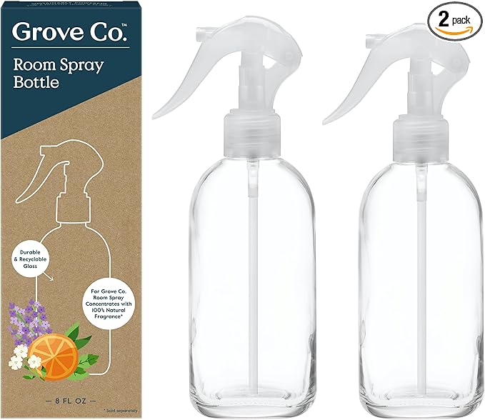 Grove Co. Spray Bottle Set (2 Pack) Refillable 8 Oz Glass Spray Bottles for Room Spray Concentrates, Made of Lead-Free, Partially Recycled Glass, Dishwasher Safe, Help Reduce Plastic Waste
