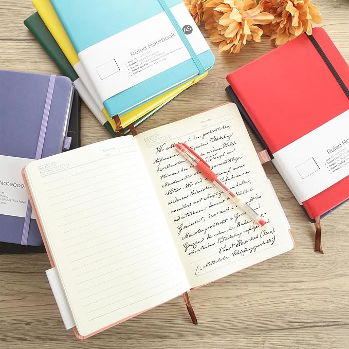 MIVIDE 8 Pack Journal Notebook Bulk, A5 Lined Notebook Journals Bulk, Hardcover Notebook for Writing, College Ruled Notebook for Business Work Travel School Office, 5.8" x 8.3", Multicolored