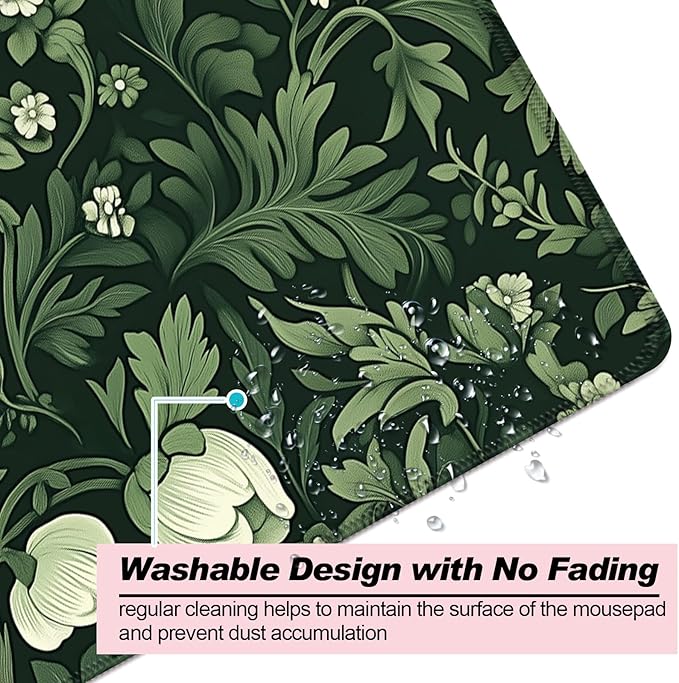 Green Plant Wildflower Gaming Desk Mat, Computer Keyboard Large Extended Long Floral Mouse Pad for Office and Home, XL (W26)