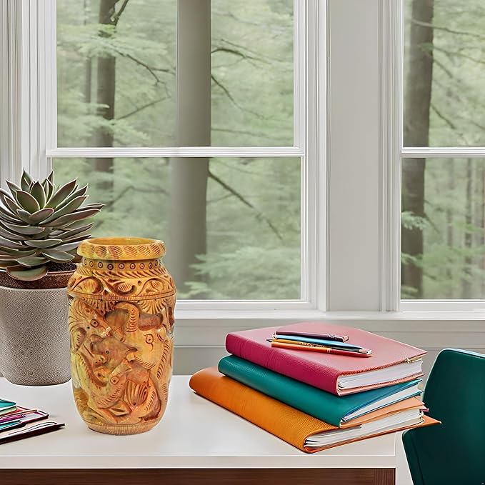 Craft Trade Hand Carved Wood Pen Holder for Desk Organizer for Home School Office Supplies Pencil Cup Pot Storage Box Suitable for Stationery - Camel