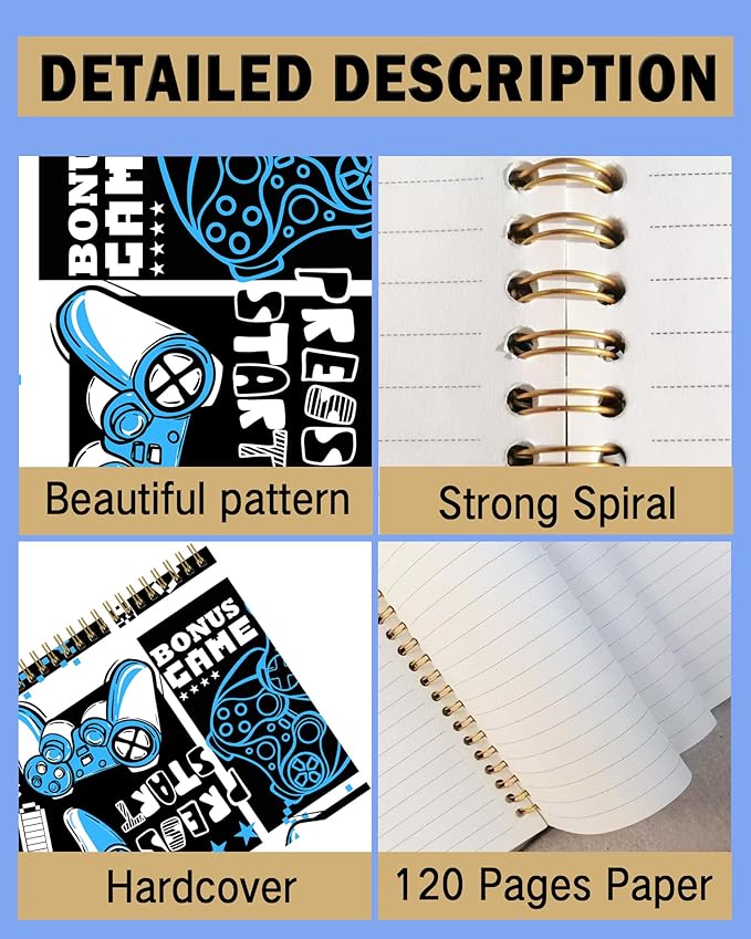Spiral Notebook A5, Hardcover Journal for Women, 120 Pages Thick College Ruled Paper, Perfect for Office, School, or Home Use(Gamepad)