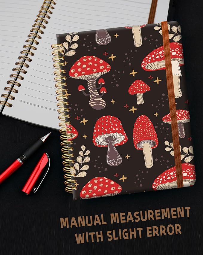 Ruled Spiral Writing Notebook,A5 Hardcover Lined College Journal for Women,Strong Twin-Wire Binding with Premium Paper,8.4" X 6",Perfect for School,Office,Home(Cute Mushroom)