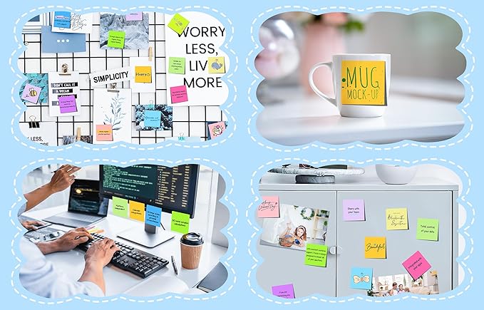 (24 Pads) Sticky Notes 3x3 in Post, 12 Bright Colors Self-Stick Note Pads it, Strong Adhesive, Easy to Post for Home, Office, Notebook