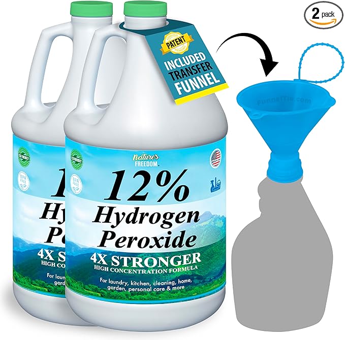 Nature's Freedom 12% Hydrogen Peroxide, Food Grade H2O2 and Purified Water Only, 2 Gallons Solution