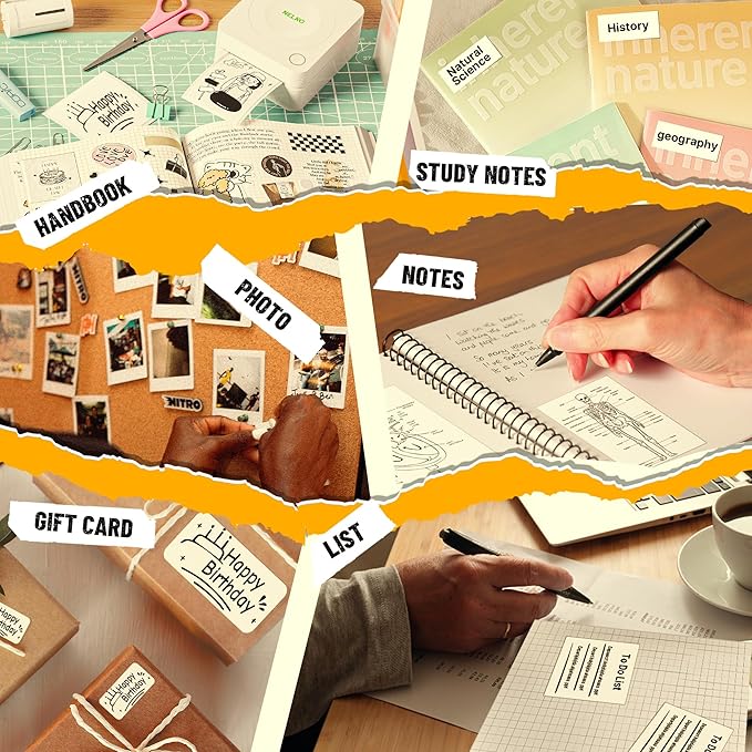 Nelko Sticker Printer, PM230 Print Pod Mini Bluetooth Portabel Sticker Maker with 3 Rolls Paper, Print Pods Mini Printer with Multiple Templates for Phone & Tablet，for School Office Home, White