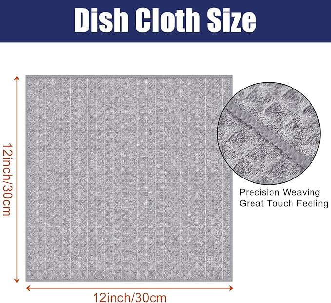 Homaxy Microfiber Waffle Weave Kitchen Dish Cloths, 12 x 12 Inch Ultra Absorbent and Solid Color Dish Towels for Kitchen Fast Drying Dishcloth for Washing Dishes, 12 Pack, Grey