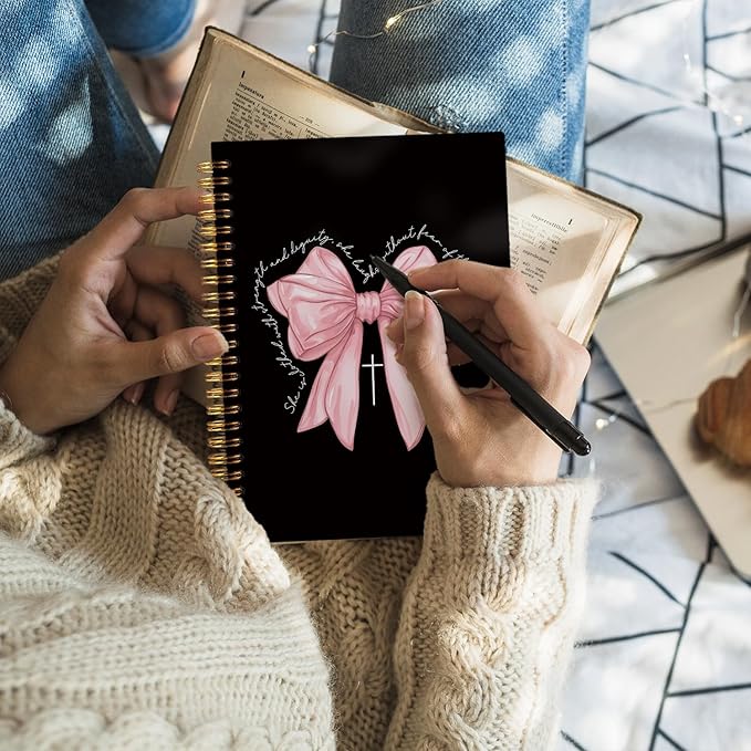 Prayer Journal for Woman, Christian Girl Energy Journal, Black Pink Cute Notebook, Pink Bow Coquette Stuff Notebook 5.5x8.3